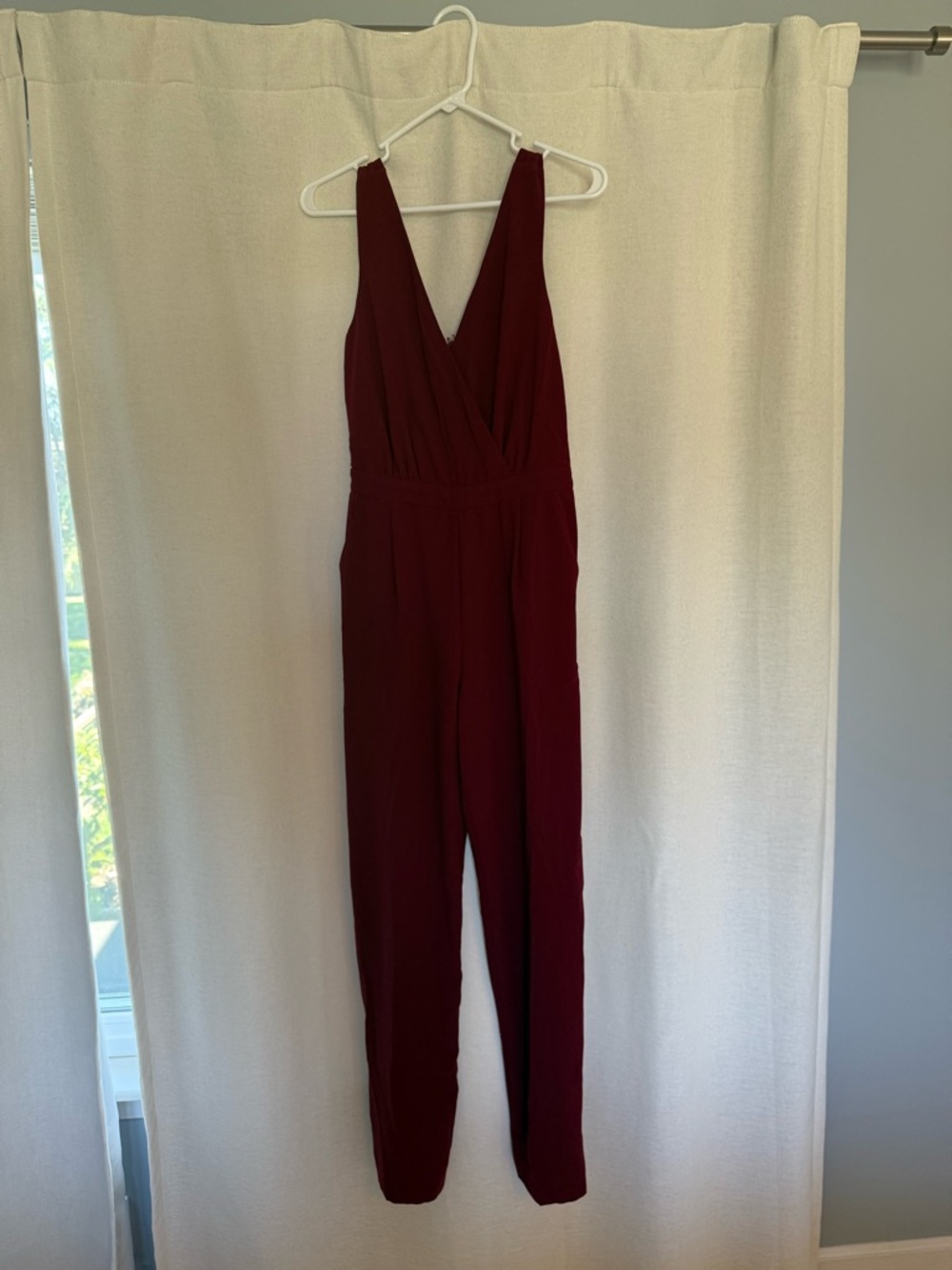Lulu's Deep Wine V-Neck Jumpsuit